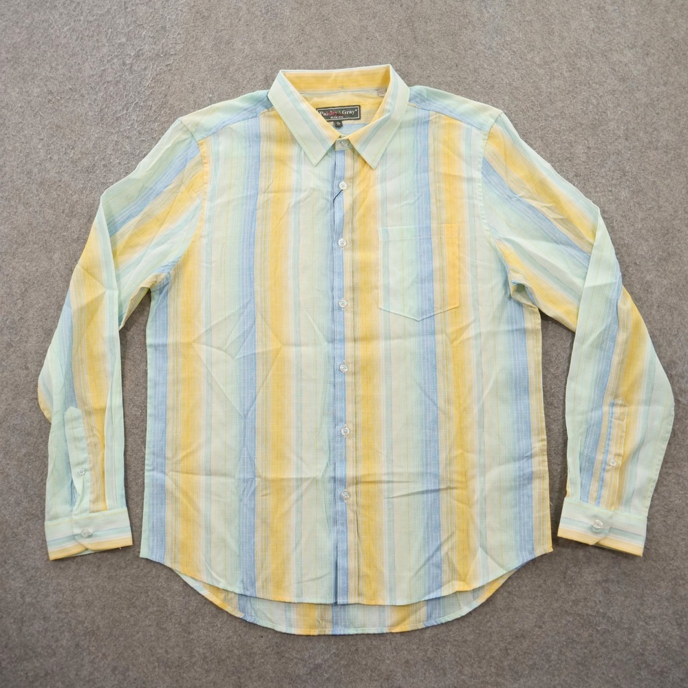 Paisley & Gray Shirt Mens Large Yellow Blue Button Up Striped Chambray New